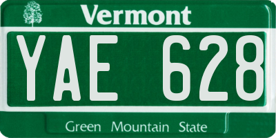 VT license plate YAE628