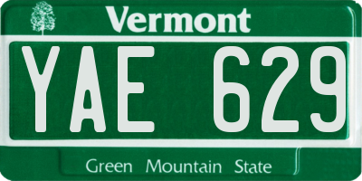 VT license plate YAE629