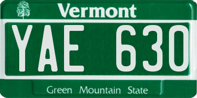 VT license plate YAE630