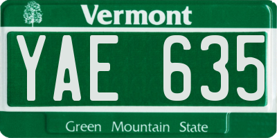 VT license plate YAE635