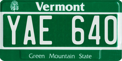 VT license plate YAE640