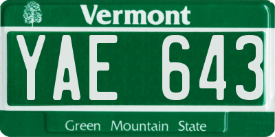 VT license plate YAE643