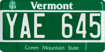 VT license plate YAE645
