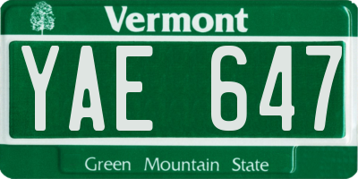 VT license plate YAE647