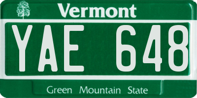 VT license plate YAE648