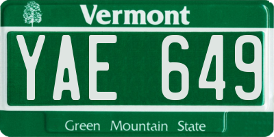 VT license plate YAE649