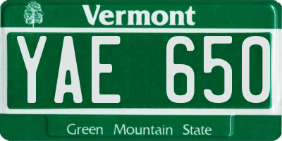 VT license plate YAE650