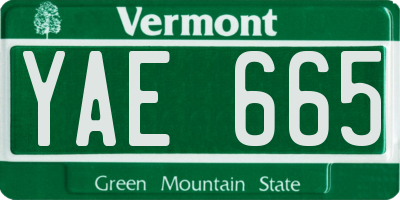 VT license plate YAE665