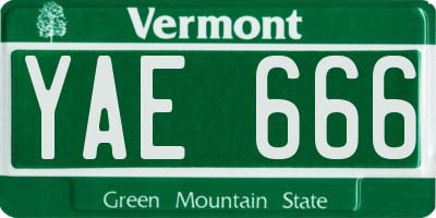 VT license plate YAE666