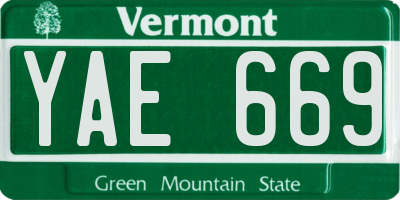 VT license plate YAE669