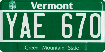 VT license plate YAE670