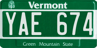VT license plate YAE674