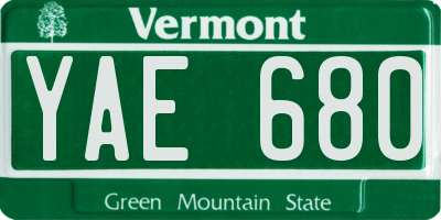 VT license plate YAE680