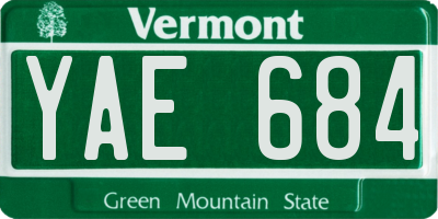 VT license plate YAE684