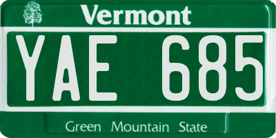 VT license plate YAE685