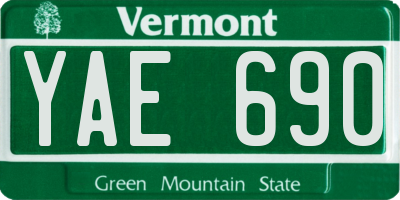 VT license plate YAE690