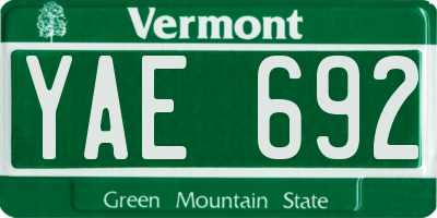 VT license plate YAE692