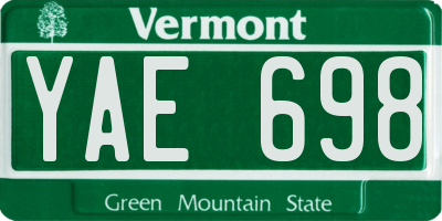 VT license plate YAE698