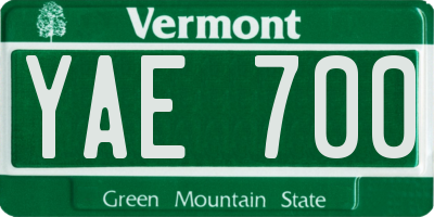 VT license plate YAE700