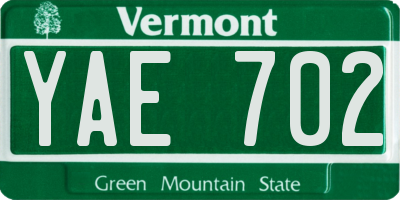 VT license plate YAE702
