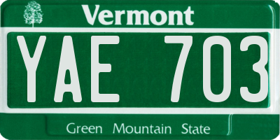 VT license plate YAE703