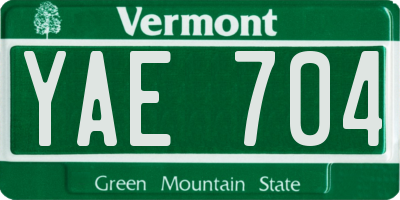 VT license plate YAE704