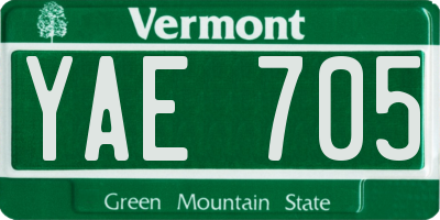 VT license plate YAE705