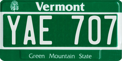 VT license plate YAE707
