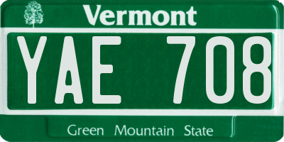 VT license plate YAE708