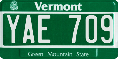 VT license plate YAE709
