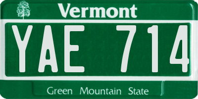 VT license plate YAE714