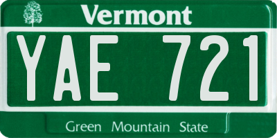 VT license plate YAE721