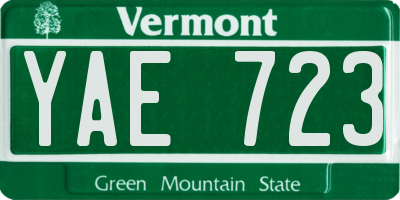 VT license plate YAE723