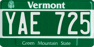VT license plate YAE725