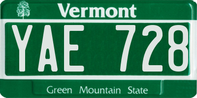 VT license plate YAE728