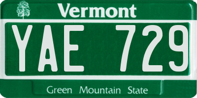 VT license plate YAE729