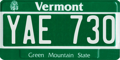VT license plate YAE730