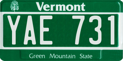 VT license plate YAE731