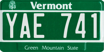 VT license plate YAE741
