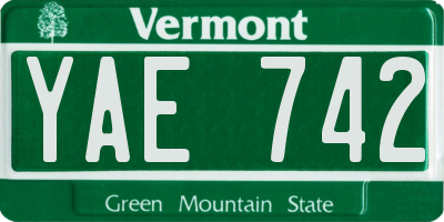 VT license plate YAE742