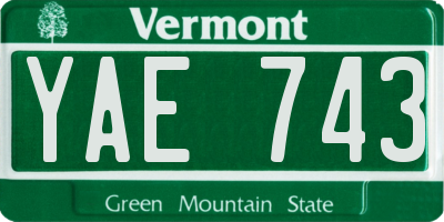 VT license plate YAE743