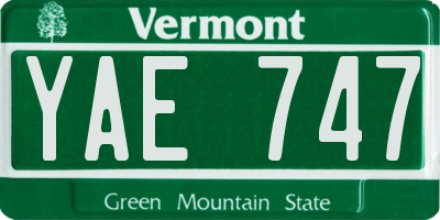 VT license plate YAE747