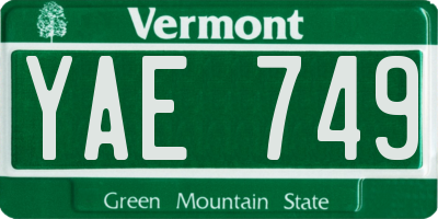 VT license plate YAE749