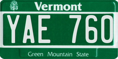 VT license plate YAE760
