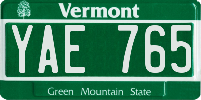 VT license plate YAE765