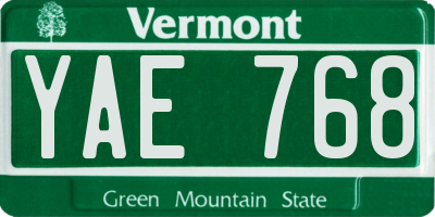 VT license plate YAE768