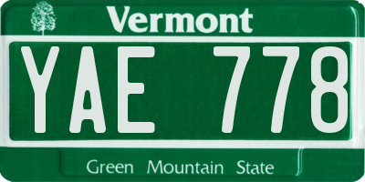 VT license plate YAE778