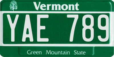 VT license plate YAE789