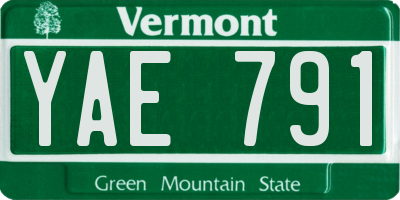 VT license plate YAE791