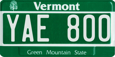 VT license plate YAE800